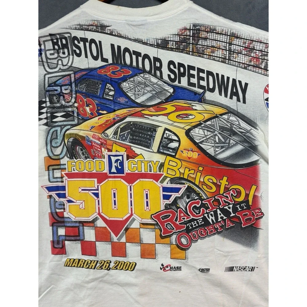 Vintage NASCAR Bristol AOP Racing Tee Shirt  2000 Y2K Motor Speedway Colorful 2X